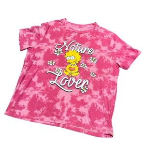 Lisa Simpson “Nature Lover” Tie-Dye Graphic Tee Pink Cartoon Nostalgia T-Shirt